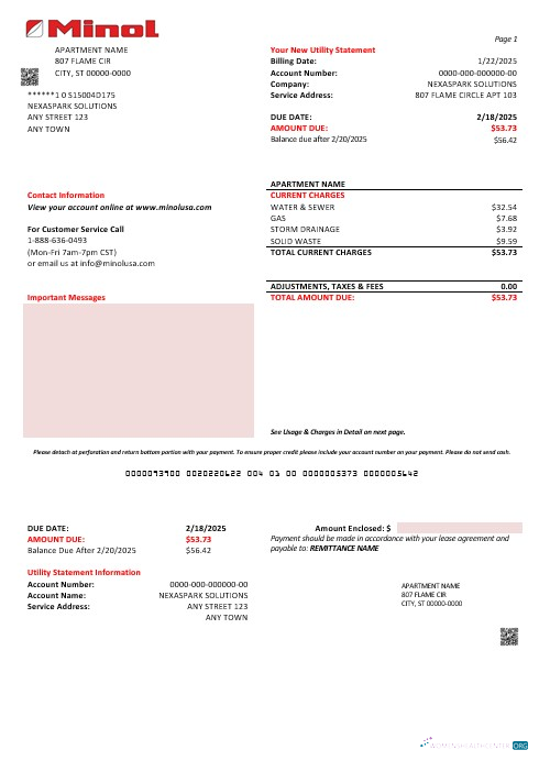 Download USA Texas Minol business utility bill template in Word and PDF formats Photoshop template